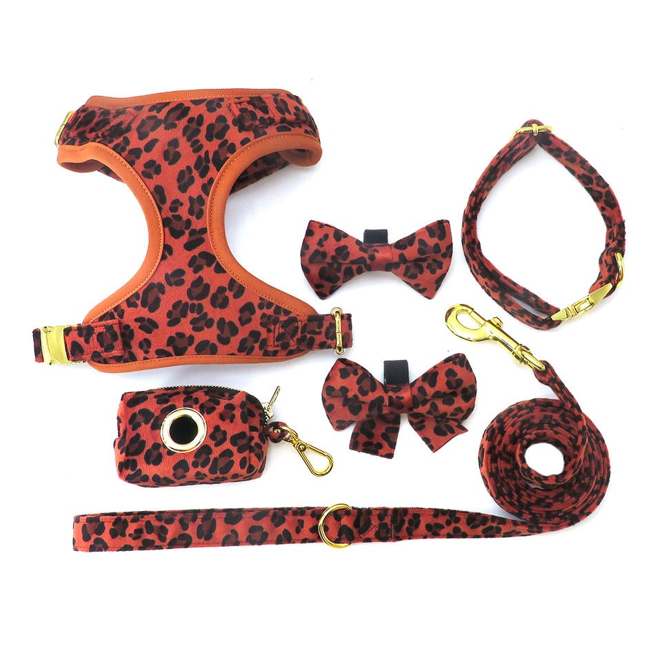 Red leopard print pet harness